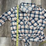 Passport Long Sleeve Button Down Plaid Tie Front Blouse Pink White Blue Medium Photo 11