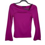 Emerson Lang Hot Pink Ribbed Knit Long Bell Sleeve Asymmetrical Neckline Top M Size M Photo 0
