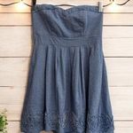 Chic Strapless Denim Dress with Embroidered Hem Size Large Summer Beach Blue Photo 0