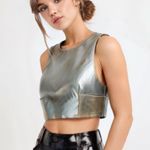 Kirious Women's Metallic Faux Leather Crop Top Trendy silver Sz L Photo 0