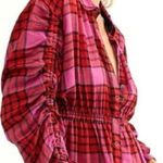 Free People NWT  Pacific Dawn Red and Pink Plaid Button-Down Shirt Size: XS Photo 0