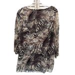 Christopher & Banks Black/Brown Tiger/Floral Lace Lined Long Sleeves Blouse XL Photo 4