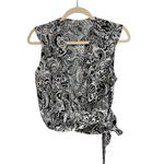 Unique Vintage Black White Paisley Wrap Tie Front Sleeveless Blouse Top M Photo 4