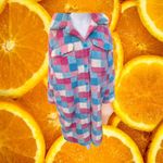 Cozy Sherpa Checkered Shacket Pink Blue White Womens Long Jacket Size XL Photo 10