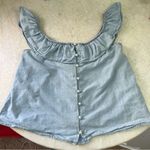 Mango  Denim Pearl Ruffle Button Down Coquette Off the Shoulder Tank Top Size XS Photo 2