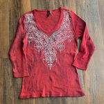 Susan Lawrence  Red Embroidered Blouse Photo 0