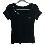 Moschino Jeans Vintage Black Sequin Y2K Heart Top Photo 0