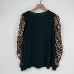 Ces Femme Top Womens Medium Multicolor Leopard Print Tight Knit Puff Sleeve Photo 1