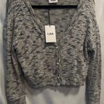 LNA  Marled Knit Cotton Oversized V-Neck Pearl Button Cropped Cardigan NWT Photo 0
