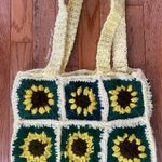 pastel yellow greeen brown sunflower crochet tote bag Photo 6