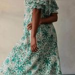 Anthropologie Puff Sleeve Smocked Dress in Mint Size XSP Green White Midi Dress Photo 3