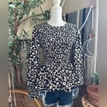 PRETTYGARDEN Black Floral Smocked Ruffle Hems Babydoll Long Sleeve Blouse Photo 3