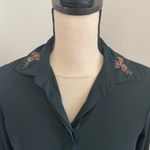 ZARA  Beaded Button Down Blouse XS Dark Green Semi Sheer Corpcore Boho Chic Artsy Photo 10