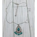 Silver Tone Pendant Necklace Saturn Chain Teardrop Rhinestones Dangle Beads 19" Photo 5