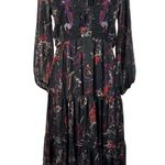Reba Medium Midi Dress Paisley Long Balloon Sleeve Embroidered Lined Tasseled Black Photo 0