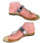 EXPRESS GOLD FAUX LEATHER WITH CLEAR PLASTIC CRYSTALS THONG SANDALS (8) Photo 2