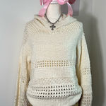Anthropologie Pointelle Knit Crochet Open Knit Cream‎ Hoodie Pullover Sweater S Tan Photo 0