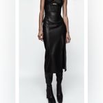 ZARA Bloggers Fav Topstitched Faux Leather Midi Slit Christmas CutOut Dress Sz M Photo 6
