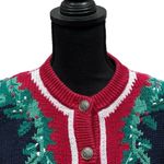 Orvis Vintage Women's  Cotton Christmas Cardigan Sweater Size M Holly Leaf Border Photo 1