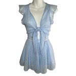 Lucy in the Sky  Blair Romper Small Blue‎ Swiss Dot Sheer Ruffle Tie Front Cute Photo 3