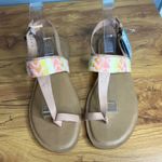 Toms  Bree Sandal Warm‎ Beige Leather Chevron Embroidered Toe Loop Casual NWT Photo 8