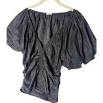 Reformation  Sonny Puff Sleeve Top Size 10 Black Short Sleeve Ruched Blouse Photo 4