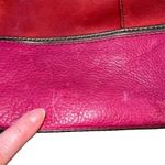 Fossil Hunter Leather Tote Bag Pink Red Zip Closure Key Charm Silver Hardware Photo 4