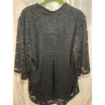 Investments Black Lace Bell Sleeve V Neck Blouse Top Women's Size L Photo 5