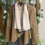 Love Stitch Faux SuedeFur Lined Drape Collar Asymmetrical Jacket Size Small Tan Photo 3