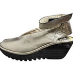Fly London  Yala Peep Toe Ankle Strap Wedge Platform Sandal Women 39 8-8.5Pewter Photo 0