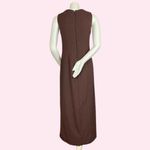 Vintage Embroidered Dress 1960s Sleeveless Skirt Slit Brown Gold Detail Photo 2