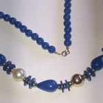 Elegant Blue Gold Tone and Faux Pearl Vintage Beaded Boho Necklace Photo 2
