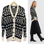 Lucky Brand  Diamond Fair Isle Long Boho Cardigan Black & Cream Womens Size Small Photo 5