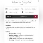 Lululemon  Energy Sports Bra Tan Color Size 10 Padded Photo 2