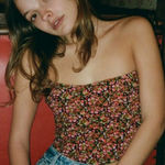 ZARA Floral Print Rayon Strapless Corset Crop Top Red Pink Green Black Size XS Photo 0