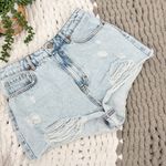 ZARA Women's Distressed Denim Frayed Hem HighWaisted Shorts Light Wash Size 6 Photo 7
