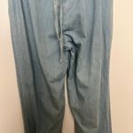Lovers + Friends  Denim Jumpsuit Blue Cotton Ruffle Lace Up Back Wide Leg XS Photo 12