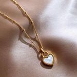 Reversible White/Black Gold Heart Necklace Photo 1
