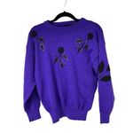 Vintage Purple Black 3D Rose Appliqué Bead Stem Sweater Sz Small Photo 0