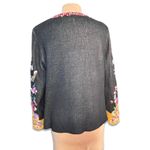 Y2K Michael Simon Black Floral Beaded Embroidered Cotton Cardigan Plus Size 1X Photo 4