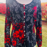 Venus  Red and Black Buttoned Long Sleeve Top Photo 0