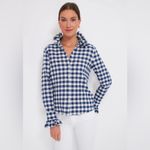 Tuckernuck  APOF Navy Plaid Ruffle High Neck Button Down Shirt‎ Size XS Photo 7