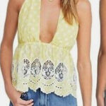 Free People  M Lunch Date‎ Yellow Polka Dot Halter Top Citron Plunge Coquette New Photo 0