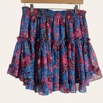 Misa  Blue Pink Floral Print Tiered Floral Print Mini Skirt Size Large Photo 5
