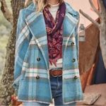 Sundance  Wool Blend Plaid Double Breast Coat Twee Boho Blue size XS Petite Photo 1