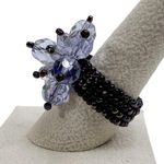 Light Purple Faceted & Iridescent Seed Bead Flower Handmade Ring Photo 2