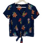 Madewell Size XXS Bird of Paradise Tie Front Silk Top V-Neck Shirt Sleeve Blouse Photo 1