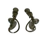 Vintage Silver Tone Leaf‎ Teal Stone Clip On Earrings Boho Retro Germany Photo 6