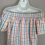 Trina Turk Blouse Off-The-Shoulder Plaid Abilla White Sz Large Top Women Summer Photo 10
