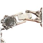 Silver Tone Sunflower Flower Link Bracelet Fold Over Clasp Textured Estate 7" Photo 2